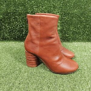 Maison‎ Martin Margiela Tabi Brown Leather Zip Heeled Boots Womens US 6 EU 36